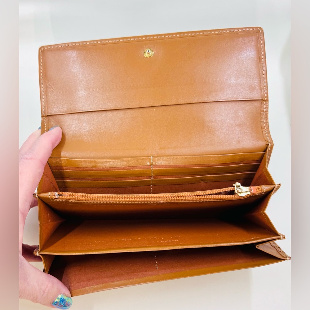 Nina Ricci Large Brown Leather Animal Print Wallet W/Optional Crossbody Chain - Picture 5 of 12